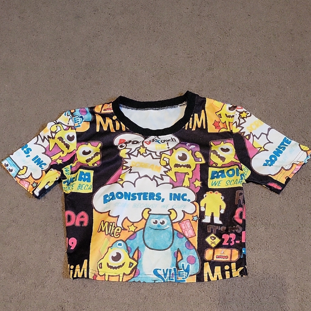 Colorful Monsters Graphic Crop Top - Yellow & Black